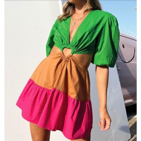 Never Fully Dressed Dopaminecore Tropical Bold Watermelon Heart Cut-Out Dress S - Picture 8 of 11